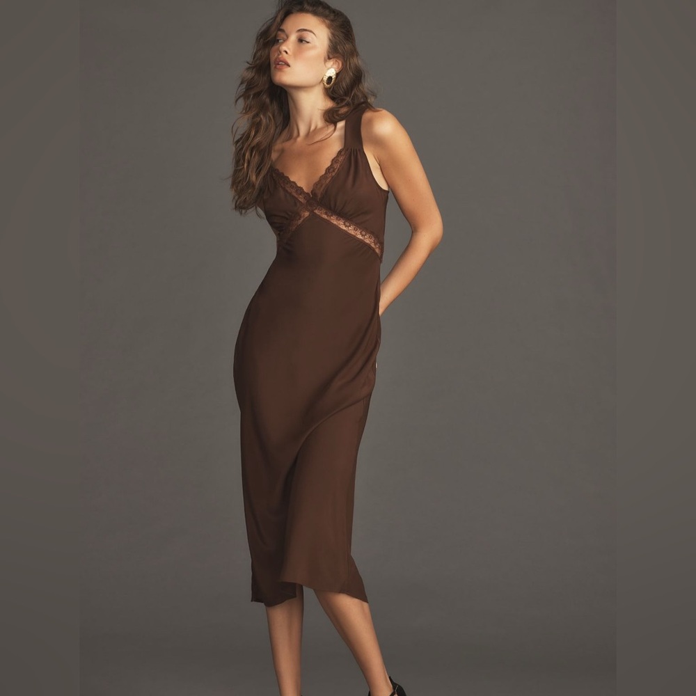 Reformation silk Provence dress, brown, M